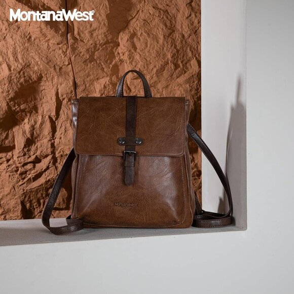 Small Faux Leather Daypack Crossbody Backpack Purse for Travel Work Women - Picture 3 of 7